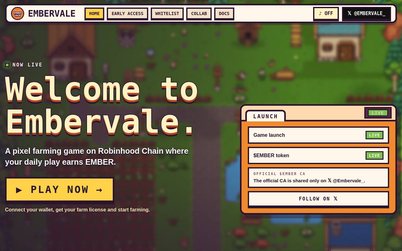 Screenshot of embervalegame.com at scan time