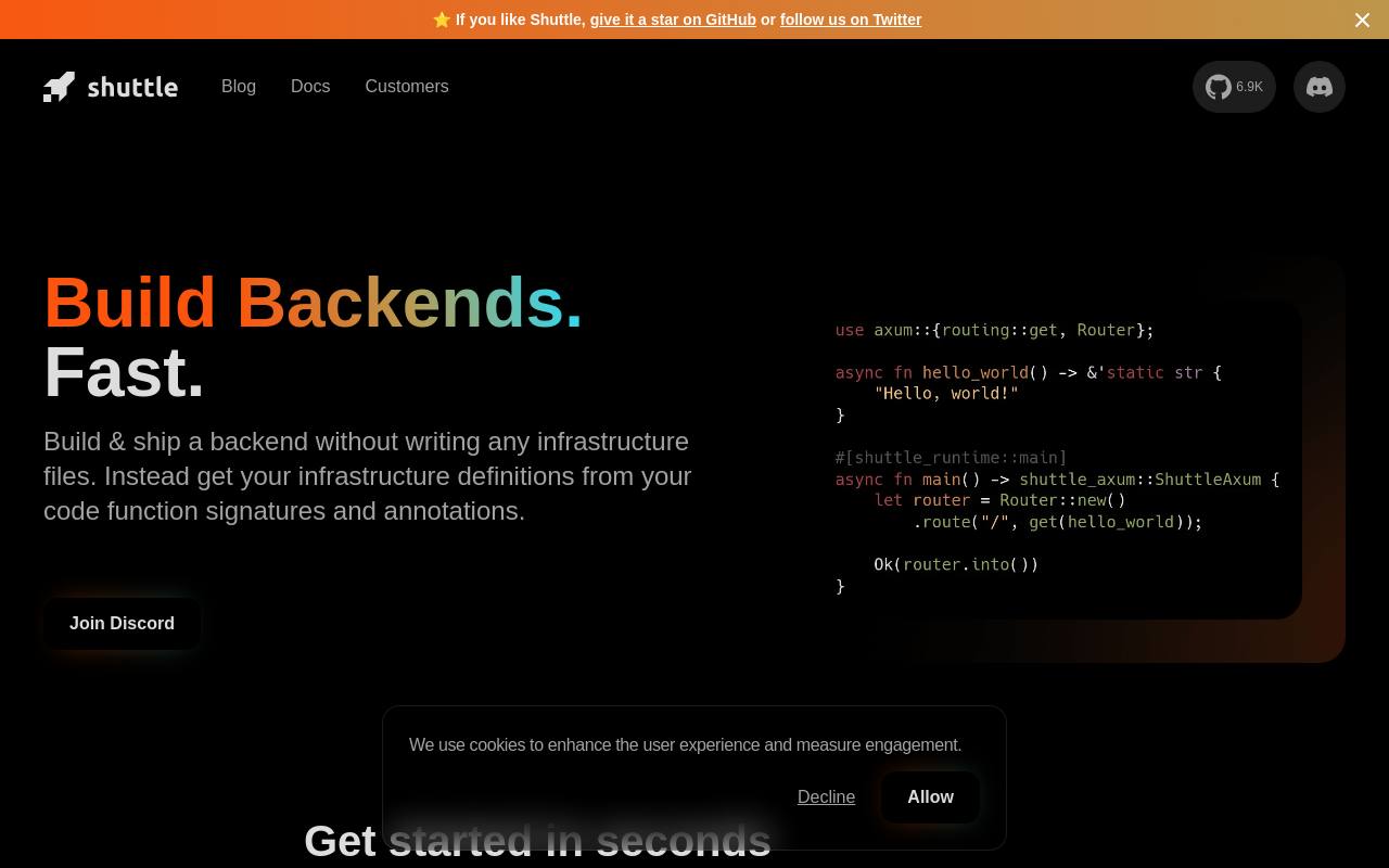 Screenshot of www.shuttle.dev at scan time