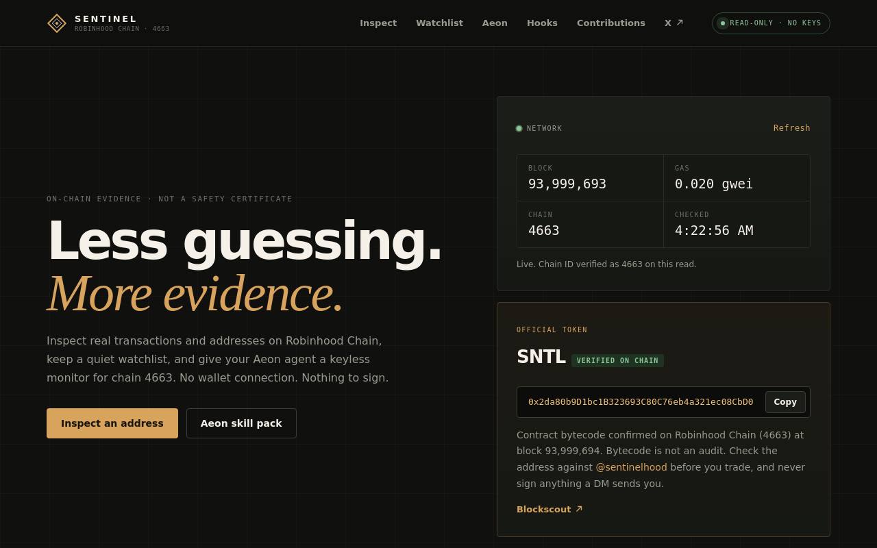 Screenshot of sentinelhood.com at scan time